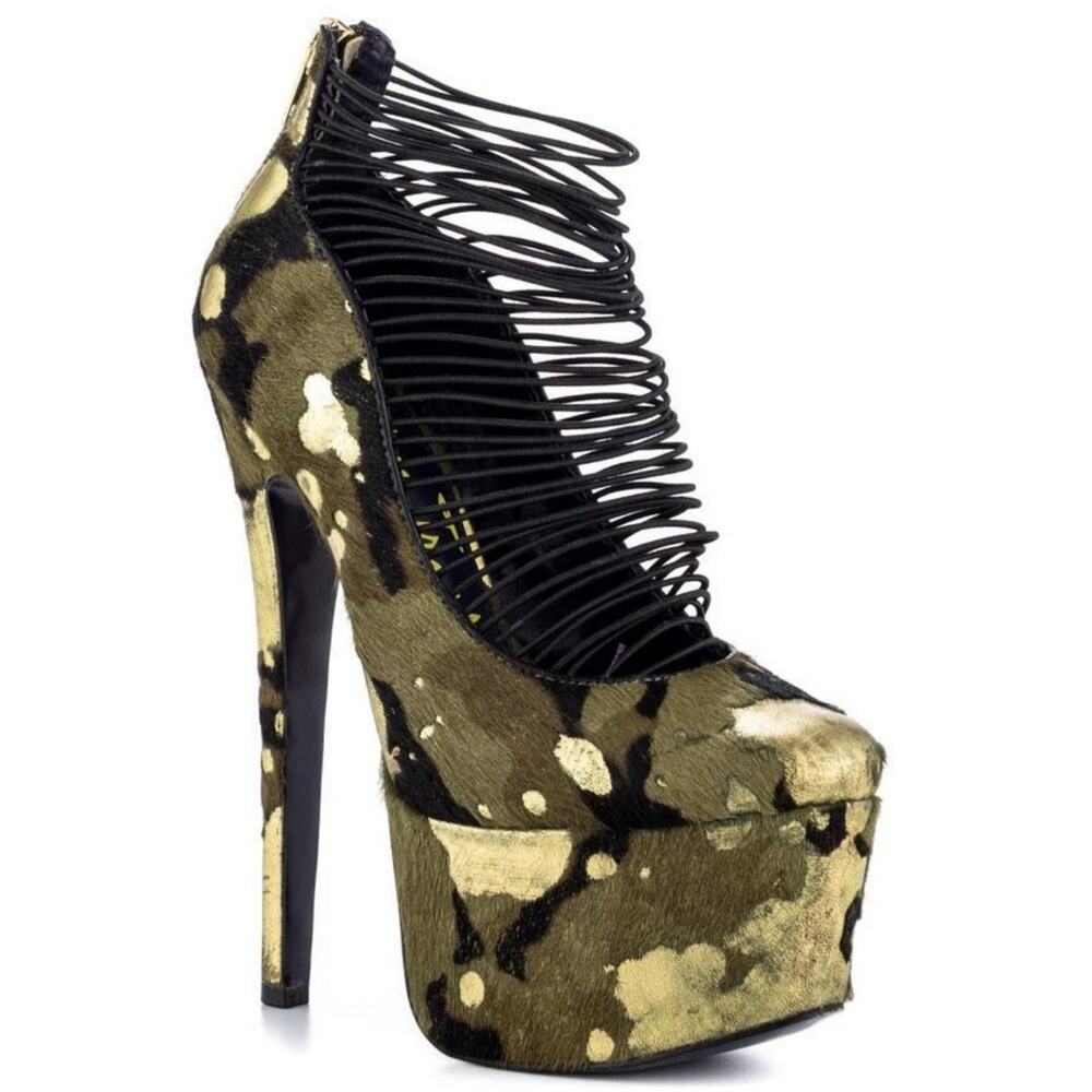 NEW London Trash "Ceres" Women's 6.5 Camo Stiletto 6.5" heel 2" platform Party